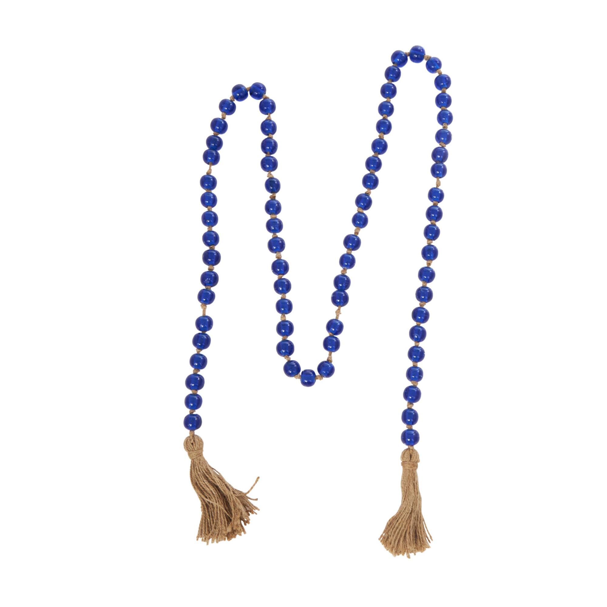 86.5" Handmade Round Glass Beaded Garland with Jute Tassel